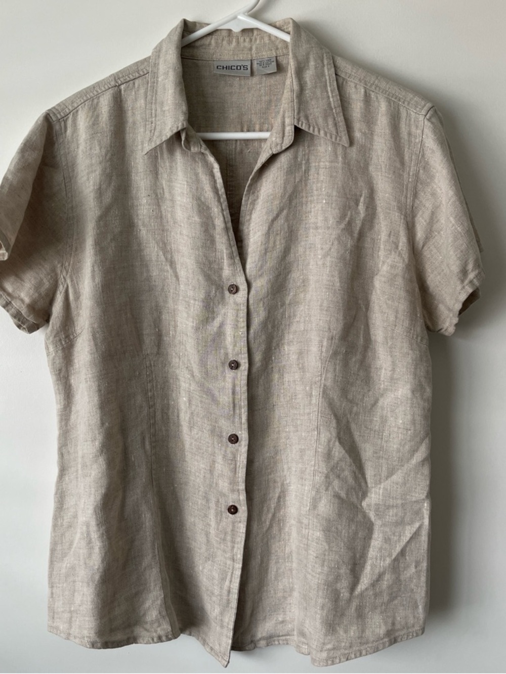 Chico's Short Sleeve Linen Shirt in Light Beige